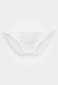 Bas de bikini blanc en tissu lisse et transparent. Il dispose de fines bretelles latérales et d'un design minimaliste, adapté à divers styles de maillots de bain.