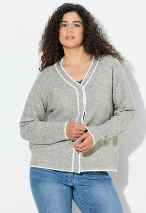 KONTRASTNAHT V-AUSSCHNITT LANGARM - Cardigan - pale mottled grey