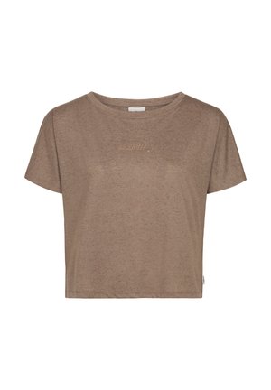 Brown short-sleeve T-shirt with a relaxed fit, made of soft fabric, featuring subtle "@Metll" embroidery on the front.