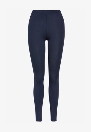 Leggings bleu marine en tissu extensible, avec une texture lisse et une silhouette ajustée munie d'une taille élastique.