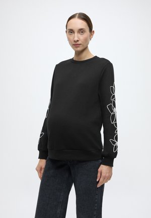 ROPE CHAIN SLEEVE DETAIL FLOWER CREW - Melegítőfelső - true black