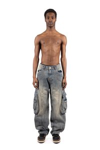 FAVELA POCKETS CARGO UNISEX - Laza szabású farmerek - blue sand washed