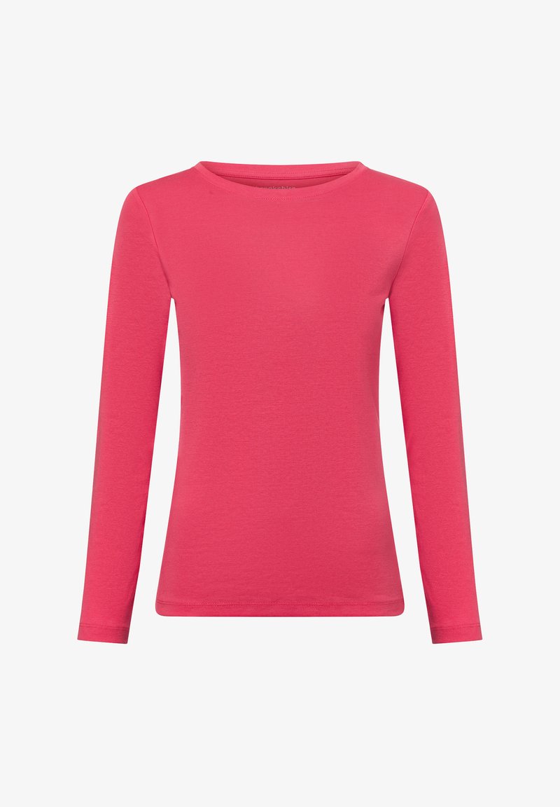 Koszula z długim rękawem, wykonana z miękkiej bawełny w intensywnym różowym kolorze, ma okrągły dekolt i dopasowany krój z minimalną ilością szwów.