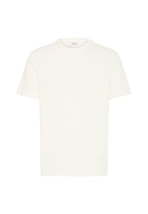 Tricou cu mânecă scurtă din bumbac alb-crem. Decolteu rotund simplu, textură netedă, fără modele sau accente vizibile. Croială unisex standard.