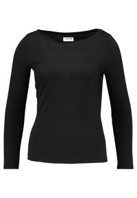 Svart långärmad skjorta med rund halsringning och mjukt, slätt tyg. Enkelt mönster utan detaljer eller accenter. Avslappnad passform.