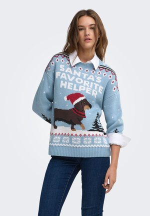 ONLY, ONLXMAS HO LS O-NECK KNT - Pullover - dusty blue detail dog cd black scooter coffee b foxrot