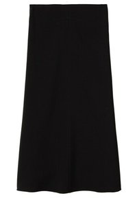 Jupe maxi noire au design fluide. Fabriquée en tissu doux, elle présente une silhouette droite et de délicats détails de couture à l'arrière.