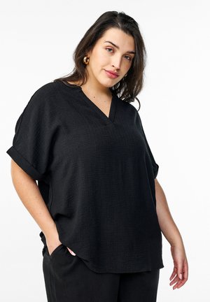 Zizzi LOCKERE MIT KURZEN ÄRMELN - Blus - black