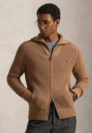 WAFFLE-KNIT WOOL-COTTON FULL-ZIP - Kardigán - brown sugar melange