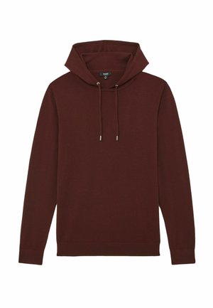 Bordeauxrode hoodie met een capuchon met trekkoord, lange mouwen en geribde boorden. Gemaakt van zachte stof, met een minimalistisch ontwerp zonder patronen.