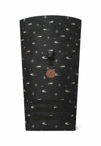 Sac noir avec des motifs cosmiques présentant des vagues et des étoiles. Comprend une boucle centrale et un patch logo, avec trois sangles horizontales en bas.