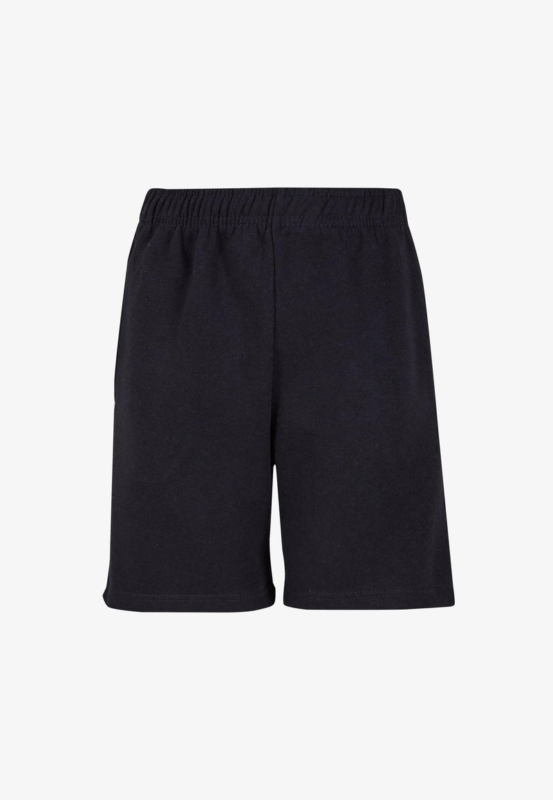 Shorts en coton noir avec une taille élastique, présentant un design simple et une texture lisse. Pas de poches ni d'embellissements visibles.
