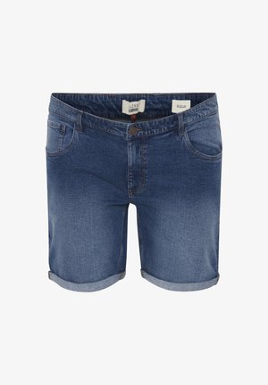 Denim shorts in een donkerblauwe wassing met een vervaagd ontwerp. Voorzien van opgerolde zomen, voorzakken en een knoopsluiting met riemlussen.