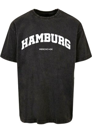 HAMBURG WORDING - ACID WASHED - T-shirt imprimé - black