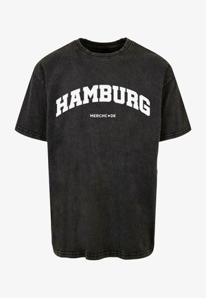 Merchcode HAMBURG WORDING - ACID WASHED - Print T-shirt - black