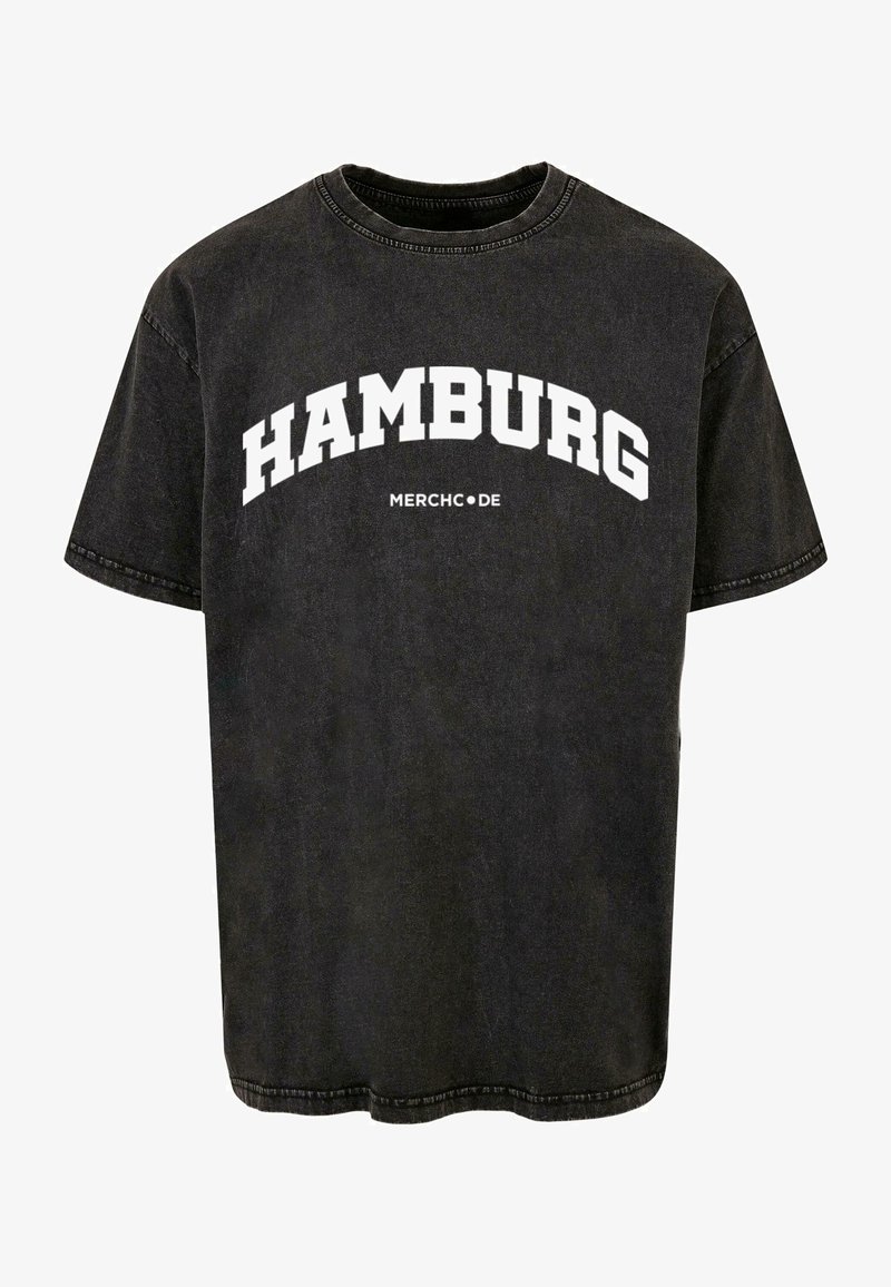 Merchcode HAMBURG WORDING - ACID WASHED - Camiseta estampada - black