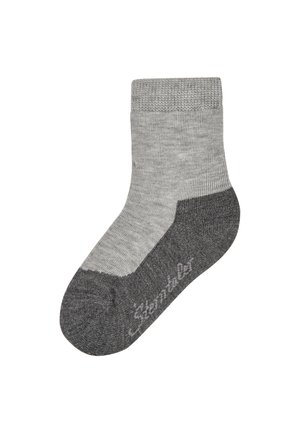 Gray ankle sock with a light gray upper and dark gray heel. Crafted from a soft, knitted fabric with a smooth texture.
