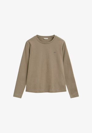 Langsleeve shirt van olijfgroen katoen, met een ronde hals, voorzien van een klein geborduurd logo op de borst, zacht aanvoelend, met een relaxte pasvorm.