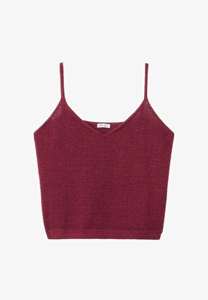Canottiera senza maniche in maglia color bordeaux con spalline sottili e scollatura a V, progettata per un uso casual.