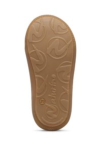 Gumová podrážka v hnědé barvě s texturovaným vzorem překrývajících se kruhových log a s embosovaným nápisem "Naturino".