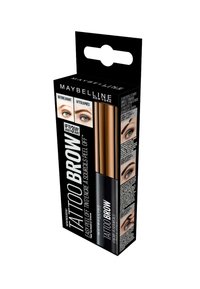 Ensemble de sourcils Tattoo de Maybelline dans une boîte noire avec une poignée découpée. Comprend deux applicateurs, avec des images avant et après sur le devant.