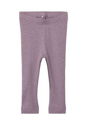 Lilafarbene, gerippte Leggings mit elastischem Bund und figurbetonter Passform. Weicher Stoff und knöchellange Gestaltung. Geeignet für die Freizeit.