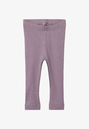 Lila geribbelde leggings met een elastische tailleband en een getailleerde stijl. Zachte textuur en enkelhoge ontwerp. Geschikt voor casual draag.