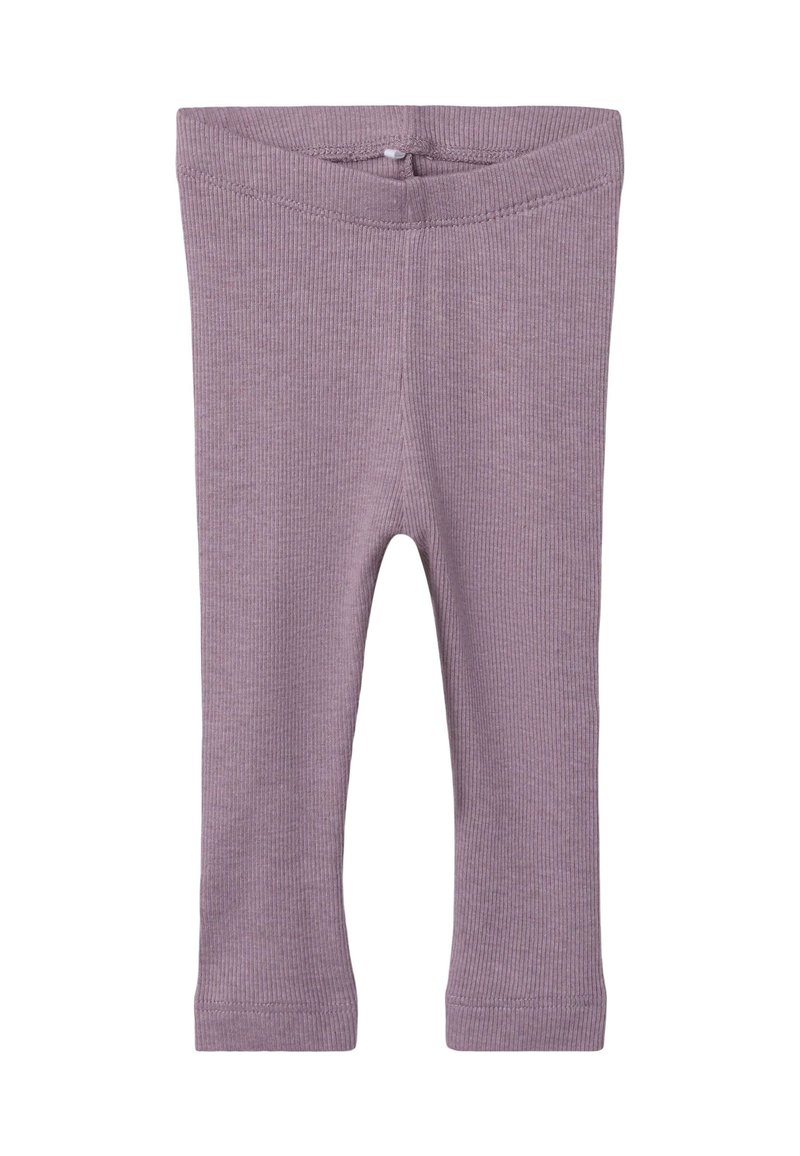 Lilla ribbede leggings med elastisk midje og en tettsittende stil. Myk tekstur og ankellang design. Egnet for uformelt bruk.