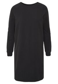 Robe sweat-shirt noire avec manches raglan longues, encolure ronde et coupe décontractée. Confectionnée en tissu doux avec une texture lisse.
