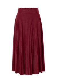 Falda plisada burdeos con una cinturilla texturizada. Confeccionada en tejido ligero, presenta un diseño fluido y una clásica forma de A.