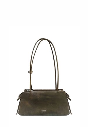 Borsa rettangolare verde oliva scuro con doppi sottili spallacci e piccolo logo "Coveri Active" al centro davanti.