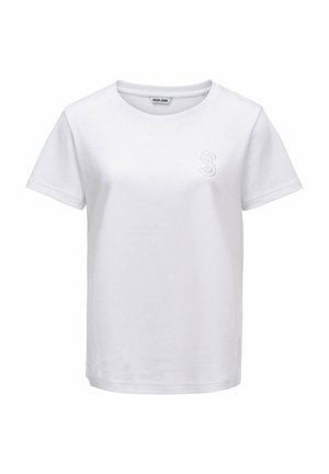 Wit T-shirt met korte mouwen en een ronde hals, met een kleine geborduurde letter "S" op de linkerborst en een label "Salsa Jeans" aan de binnenkant van de kraag.