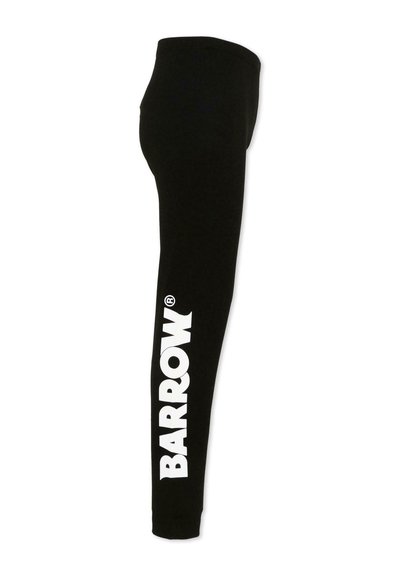 Pantaloni sportivi aderenti neri con la scritta bianca "BARROW" in grande stampata verticalmente sul lato esterno di una gamba.