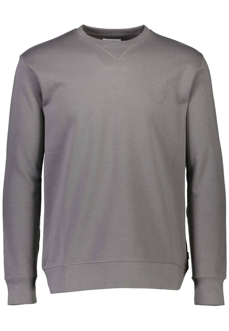 Sudadera gris con mangas largas, cuello redondo y detalle sutil de logo en el pecho. Fabricada con una mezcla de algodón suave y puños acanalados.