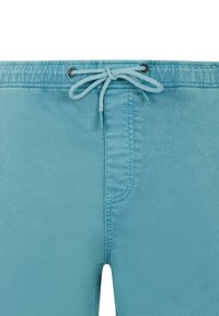Lichtblauwe zwemshorts met een verstelbare taille, voorzien van een gladde textuur en een enkele voorkantzak met verstevigde stiksels.