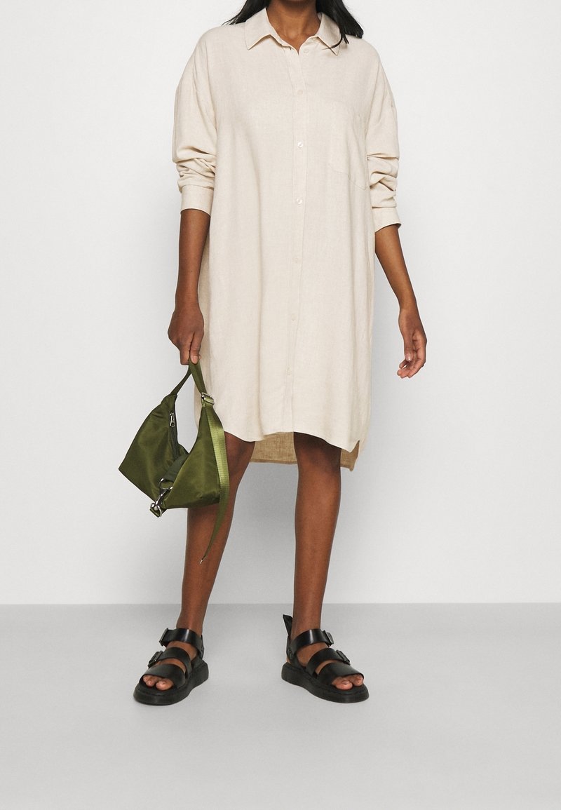 white linen puff sleeve dress Citrine Linen Bow Front Midi Dress main image 1