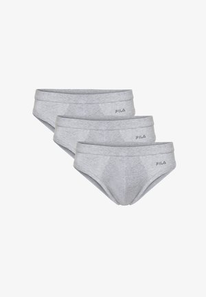 Drei graue Fila Herren-Slips, überlappend auf weißem Hintergrund angeordnet.