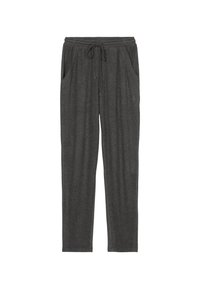 Grijze sweatpants van zacht materiaal, met een elastische tailleband met trekkoord, twee zijzakken en een taps toelopend ontwerp.