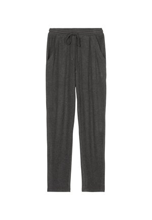 Grå mjukisbyxor i mjukt tyg, med elastisk midja och snörning, två sidofickor och en tapered ben-design.