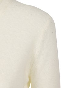Tessuto dalla trama color crema con una superficie soffice e leggermente pelosa, caratterizzato da un design semplice e minimalista.