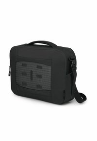 Borsa a tracolla nera con un pannello in rete testurizzata, maniglia superiore, tracolla regolabile e scomparti con zip per una conservazione organizzata.