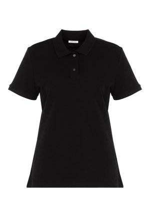 Schwarzes Poloshirt aus Baumwolle. Verfügt über einen Kragen, kurze Ärmel und eine Knopfleiste mit drei Knöpfen. Klassische, lässige Passform.