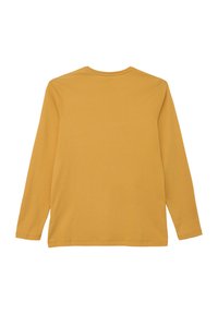 Langarm-T-Shirt in senfgelb. Weiches Baumwollmaterial mit Rundhalsausschnitt und geradem Saum. Schlichtes, ungeschmücktes Design.