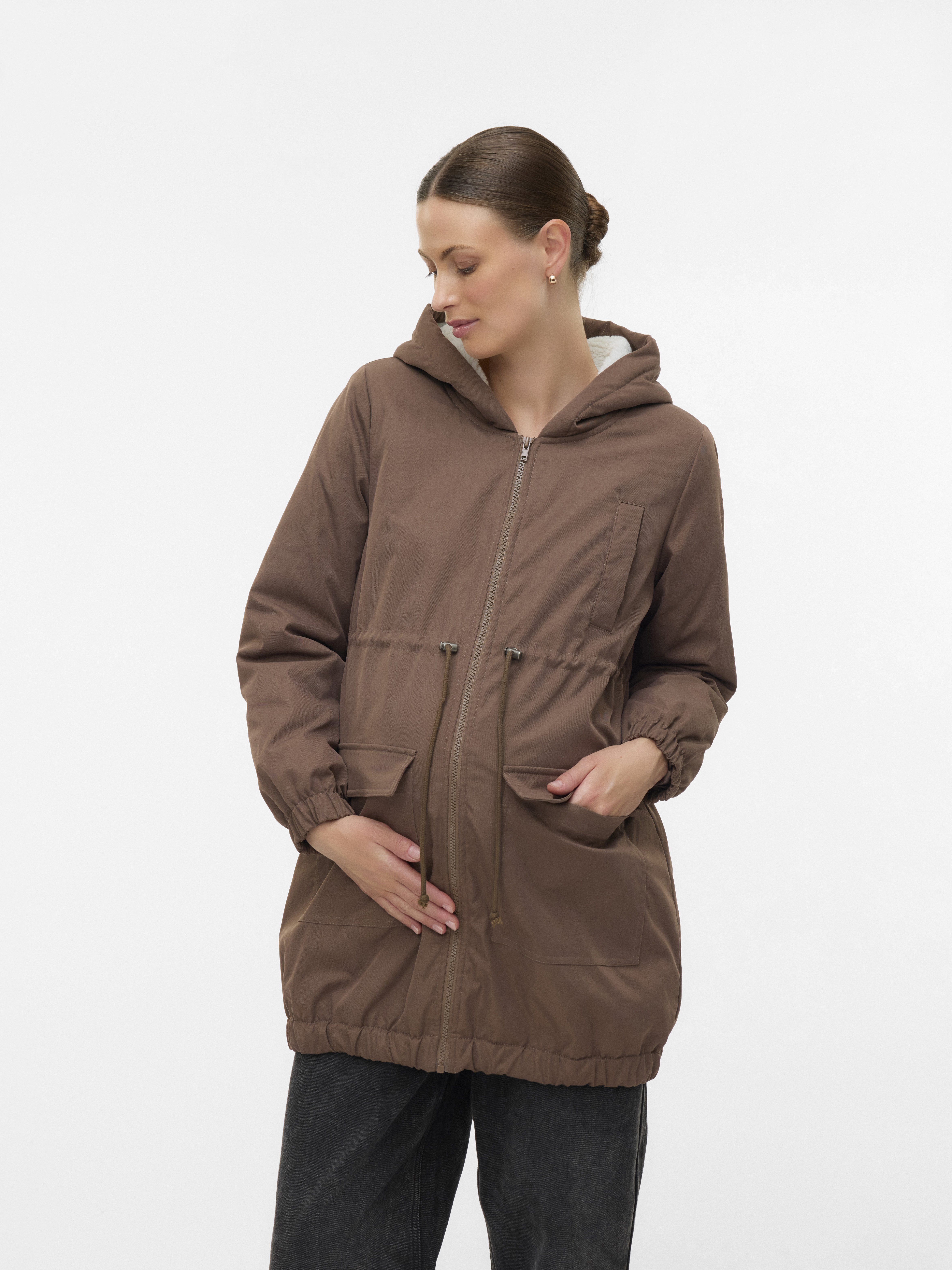 MAMALICIOUS LISE JACKET - Parka - coffee quartz/snow white/dark