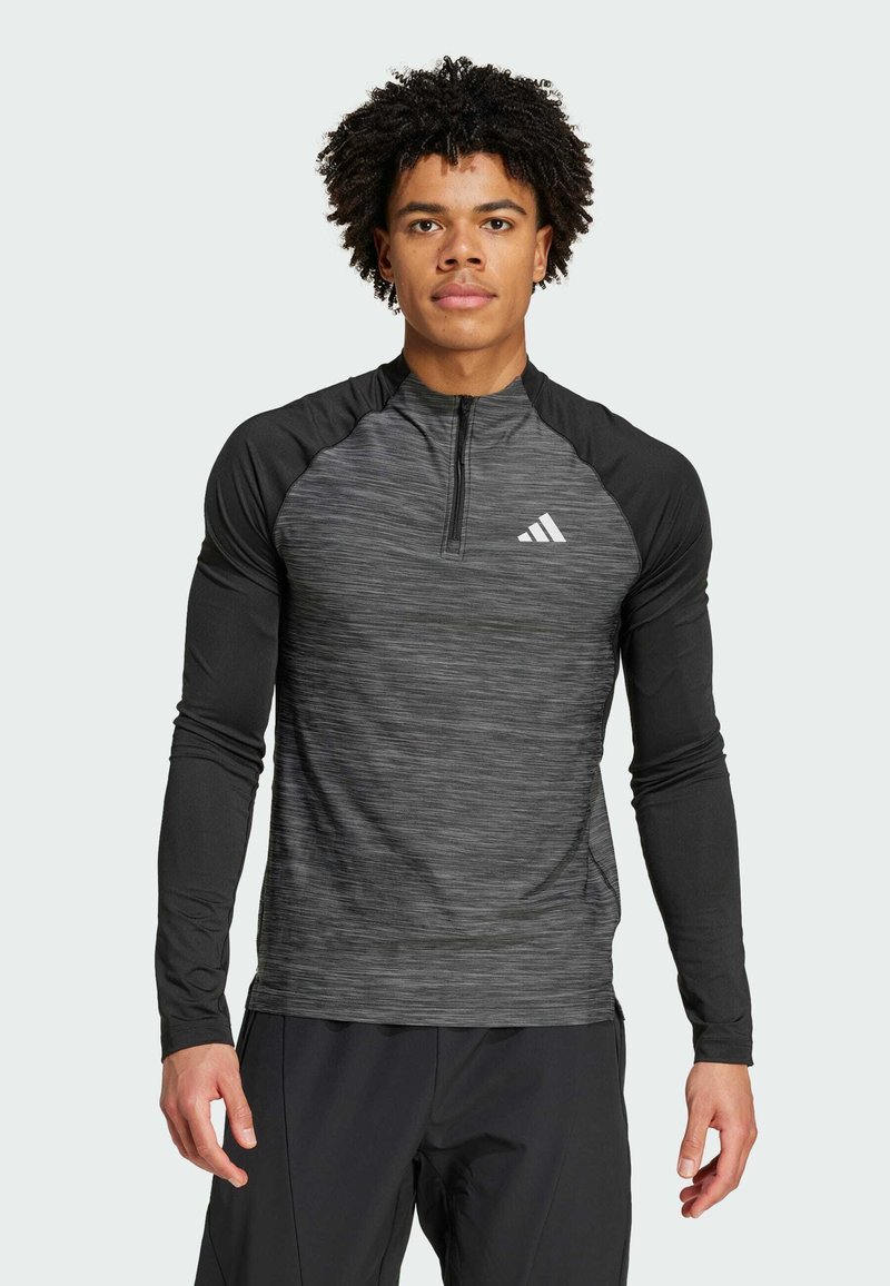 adidas Performance GYM 3-STRIPES 1/4-ZIP  - Maglietta a manica lunga - black melange