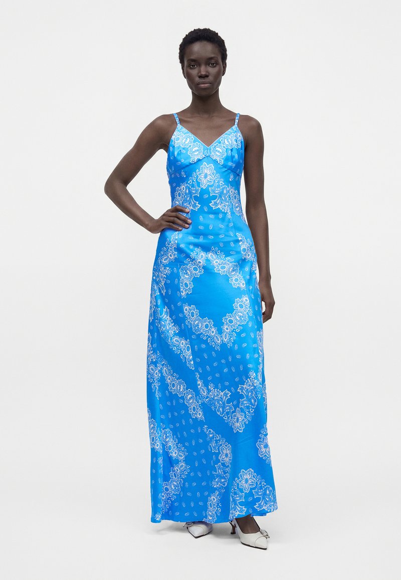 moon river blue dress Moon River Sleeveless Top Mixed Media Dress MR9722 main image 1