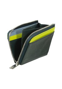 Portafoglio a zip in pelle verde scuro con accenti verde chiaro a contrasto. Dotato di più slot per carte e scomparti, finitura testurizzata.
