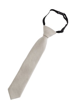 Beige før-bundet slips med sort justerbar strop og spænde for nem påtagning.