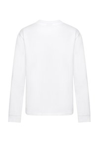 Langärmliges Shirt aus weißer Baumwolle mit einem einfachen Rundhalsausschnitt, geradem Schnitt und ohne erkennbare Muster oder Akzente. Rückansicht dargestellt.