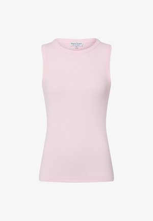 Pink sleeveless top with a ribbed texture and a round neckline. Simple design with no embellishments or patterns.